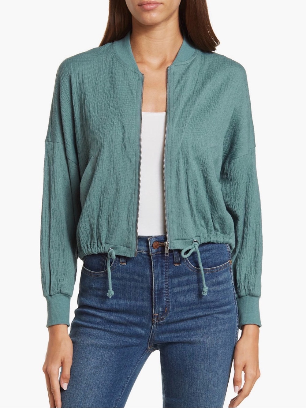 Steve Madden Novelty Fast Car Crop Bomber Jacket Sage size XL